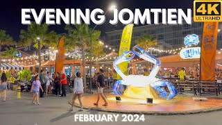 4K Walking evening Jomtien beach Pattaya Thailand February 2024 [upl. by Lednar812]