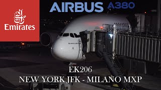 4K TRIP REPORT  Emirates Airbus A380  EK206  New York JFK ✈ Milan MXP  Economy Class [upl. by Aicirtam191]