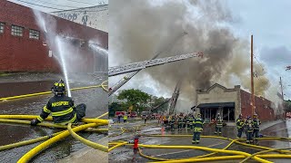 MAJOR 5th Alarm Fire 7 Ladder Pipes Work to Battle Fire in Vacant Chelsea Tux Store [upl. by Herve]