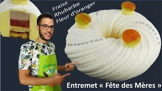 recette ENTREMET FRAISE RHUBARBE FLEUR DORANGER spécial fête des mères [upl. by Reifnnej]