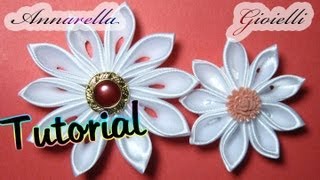 Tutorial  Kanzashi tsumami  Fiore di raso  Satin flower [upl. by Oiciruam]