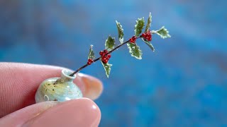 Making miniature holly branch with air dry clay [upl. by Hollington813]