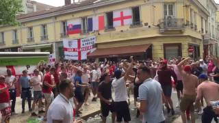 Euro 2016  England fans in St Etienne today Vardys on fire [upl. by Laemaj]