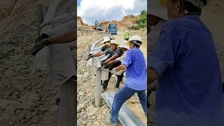 Manual installation process of highway guardrail [upl. by Uzzi481]