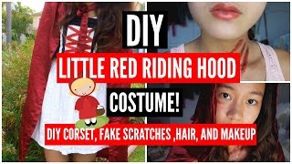 LITTLE RED RIDING HOOD COSTUMEFake ScratchesDIY CorsetHairand Makeup [upl. by Tra]