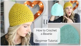 How to Crochet a Beanie  Beginner Tutorial [upl. by Sidky]