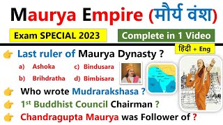 Mauryan Empire MCQ  Mauryan Empire History MCQ  मौर्य साम्राज्य महत्वपूर्ण प्रश्न History Gk Ques [upl. by Yenatirb]