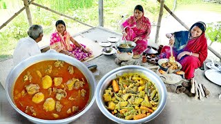 স্পেশাল খাসি মাংস আর ইলিশ মাছের মাথা দিয়ে পাঁচ মিশেলি সব্জি রান্না দুপুরে জমিয়ে খাওয়া [upl. by Ellatnahc]