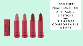 REVIEW amp SWATCHES 100 POMEGRANATE OIL ANTIAGING LIPSTICK  Integrity Botanicals [upl. by Bathilda445]