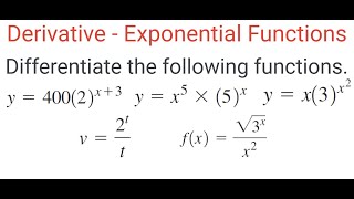 DERIVATIVE Of Exponential Functions With Base Not Equal To e II [upl. by Onitnas]