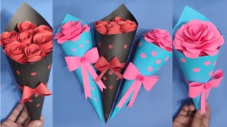 2 DIY Paper Flower BOUQUET  Bouquet making ideas  Birthday Gift idea [upl. by Okimat]