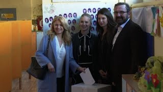 Slovakia Zuzana Caputova casts vote in presidential runoff [upl. by Gnohc]