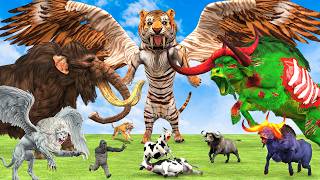 10 Mammoth Elephant Buffalo Cow vs Zombie Bull vs Giant Lion Tiger Dinosaur Attack Cow Save Mammoth [upl. by Abehsile722]