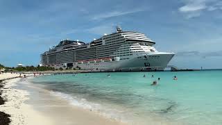 The Bahamas OCEAN CAY MSC MARINE RESERVE arriving at the beach on MSC Meraviglia cruise ship 4k [upl. by Goeselt]