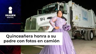 Quinceañera se toma fotos en camión de basura para honrar a su papá [upl. by Delmer676]