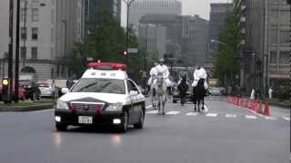 御料車と騎馬警官の警護車列 motorcade of Imperial limousine amp mounted policemen Tokyo [upl. by Adrahs]