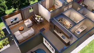 Planta de Casa em 3D com três Quartos Cozinha Americana e Closet [upl. by Anauq492]