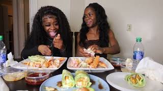 SEAFOOD MUKBANGQampA W MY TWIN  REACTION TO OUR LIVE VIDEOS [upl. by Nailimixam]