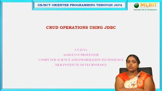 LEC36 Object Oriented Programming Through Java  CRUD OPERATIONS USING JDBC by Mrs S Navya [upl. by Oidualc]