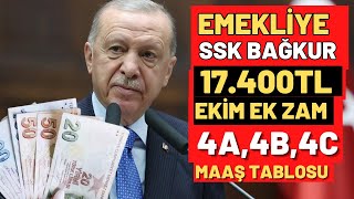 EMEKLİ MAAŞLARINA EK ZAM VAR SSK SGK BAĞKUR 4A4B4C 17400TL MAAŞ TABLOSU EK ZAM ORANLARI ARTIŞLARI [upl. by Anitsenre]