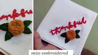 Easy Handkerchief Embroidery  DIY Thankful Kerchief Embroidery  How to embroider on Handkerchief [upl. by Rednasela]