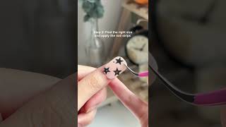 Watch me do star girl nails ⭐🖤 gelnailsticker nailart nails naildesign diynails [upl. by Ronica]