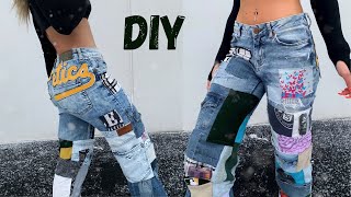 DIY patchwork jeans [upl. by Boatwright]