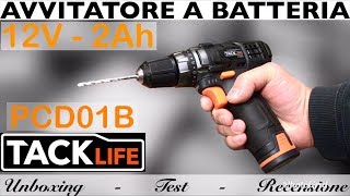 Trapano avvitatore a batteria TACKLIFE 12V PCD01B ricaricabile Recensione completa senza fili [upl. by Evelc]