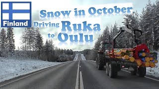 Snow in October Finland Driving from Ruka to Kuusamo Oulu 9 October 2024 [upl. by Dworman]