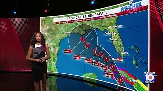 Tracking Tropical Storm Rafael Local 10s noon weather forecast [upl. by Enelie503]