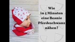 Wie in 5 minuten Beanie Pferdeschwanz selber nähen Zopfmütze Für Anfänger [upl. by Odab]