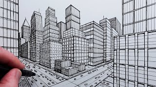 How to Draw a City using TwoPoint Perspective Step by Step [upl. by Primrosa]