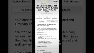 GCE ADVANCED AND ORDINARY LEVEL ONLINE CLASSES By SIR MOSES [upl. by Cami]