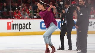 Four fans amazingly score during quotShoot the Puckquot competition in Chicago [upl. by Idnil]