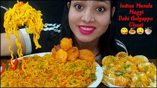 Eating Masala Maggi Noodles Dahi Golgappe Chaat Gobi Pakoda  Indian Masala Maggi Eating Mukbang [upl. by Venable]