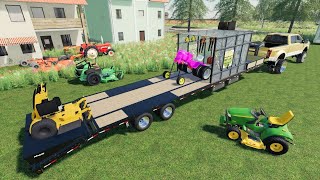 Using our lawn business to mow the towns tall grass  Farming Simulator 19 [upl. by Cinom137]