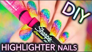 DIY Sparkly Highlighter Rainbow nails [upl. by Desmond]