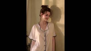 22 Momme Stylish Piped Button Up Silk Nightshirt with Wavy Hem  Freedomsilk [upl. by Ariel221]