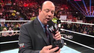 Triple H accepts Brock Lesnars Steel Cage Match challenge then Pedigrees Paul Heyman Raw April 22 [upl. by Elrod]