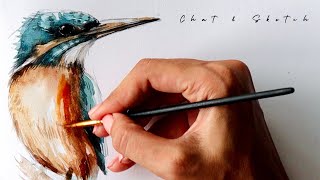 Kingfisher Drawing  Charcoal amp Watercolor [upl. by Illek]