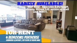 FOR RENT BEDOK RESIDENCES  PENTHOUSE  2347sqft  4Beds  Balcony  Direct Lift  Malls amp MRT [upl. by Enneirda]