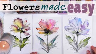 3 SUPER EASY Watercolour Flowers made from DOTS [upl. by Ulund]