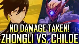 Zhongli 1v1 Childe  No Damage Taken Solo Clear Level 90 Golden House Boss Fight  Genshin Impact [upl. by Vilhelmina]