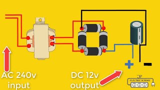 How to convert AC to DC 12 volt  How to make a 12v DC power supply Diagram  full Bridge Rectifier [upl. by Assilrac]