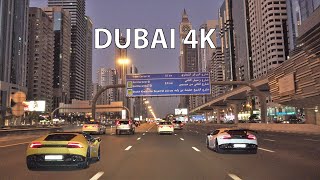 Dubai 4K  Driving Downtown  Skyscraper Sunset [upl. by Mcclees]