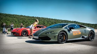 FERRARI F12 N Largo vs LAMBORGHINI Huracán DRAG RACES  DAY11  LIONS RUN 2017 [upl. by Artenehs]