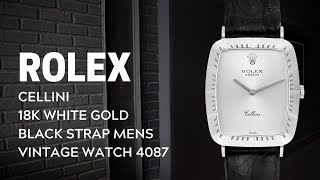 Rolex Cellini 18k White Gold Black Strap Mens Vintage Watch 4087  SwissWatchExpo [upl. by Weissmann938]