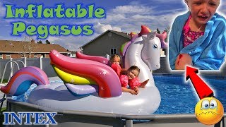 Trinity Cuts Knee Open in Pool with Intex Inflatable Mega Pegasus Toy  Bloody [upl. by Dnamra]