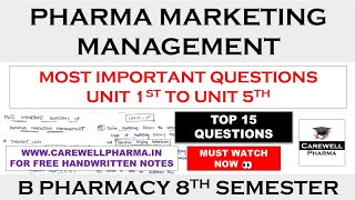 Pharma Marketing management important questions  b pharmacy 8th Semester  Carewell pharma [upl. by Tomasine]