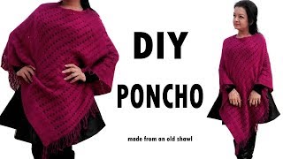 DIY Poncho  How to make a Poncho from an old shawl Hindi [upl. by Annod]